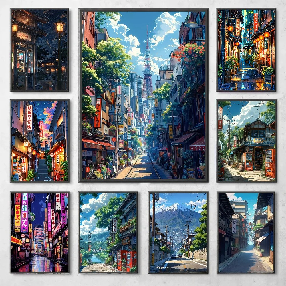 Japanese Lifestyle Home - Manga Style Japanese Street Landscape Canvas