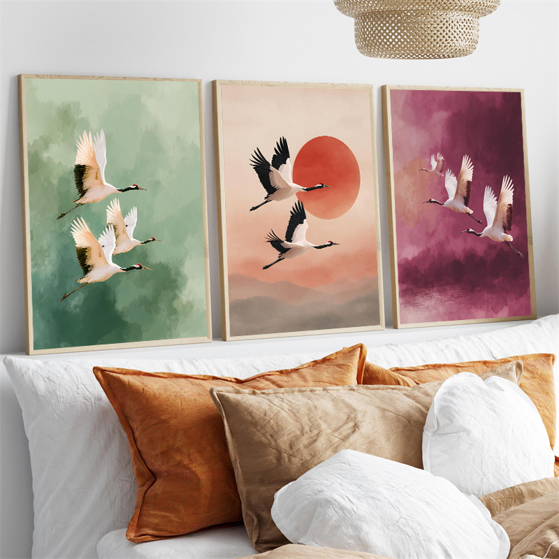 Vintage Crane Flying Birds Flo - Japanese Lifestyle Home 리뷰 및 가격