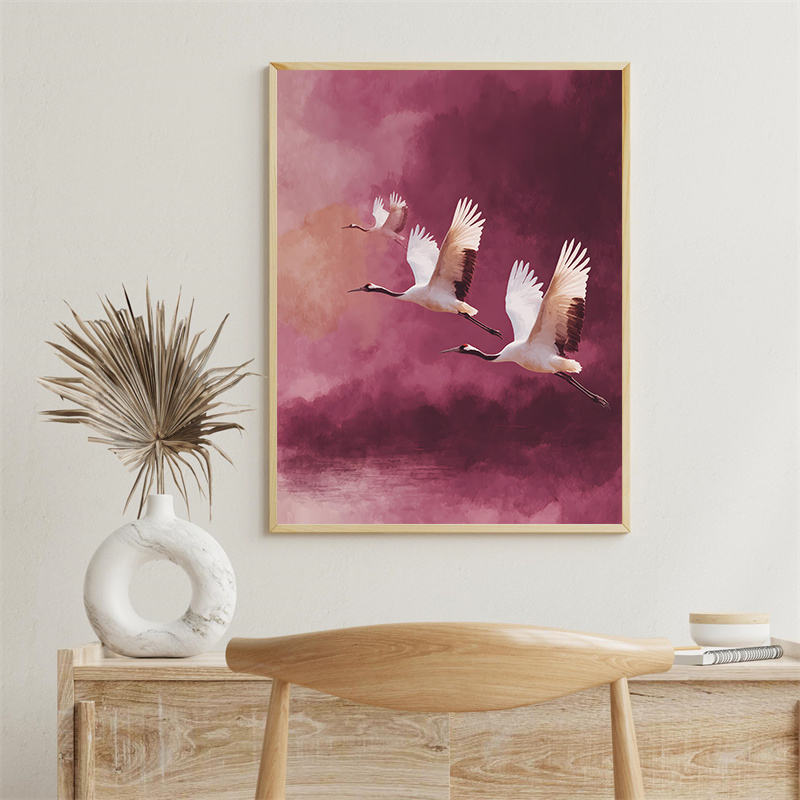 Vintage Crane Flying Birds Flo - Japanese Lifestyle Home 리뷰 및 가격