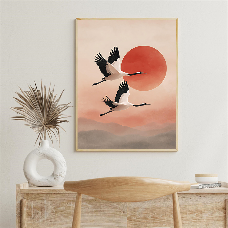 Vintage Crane Flying Birds Flo - Japanese Lifestyle Home 리뷰 및 가격