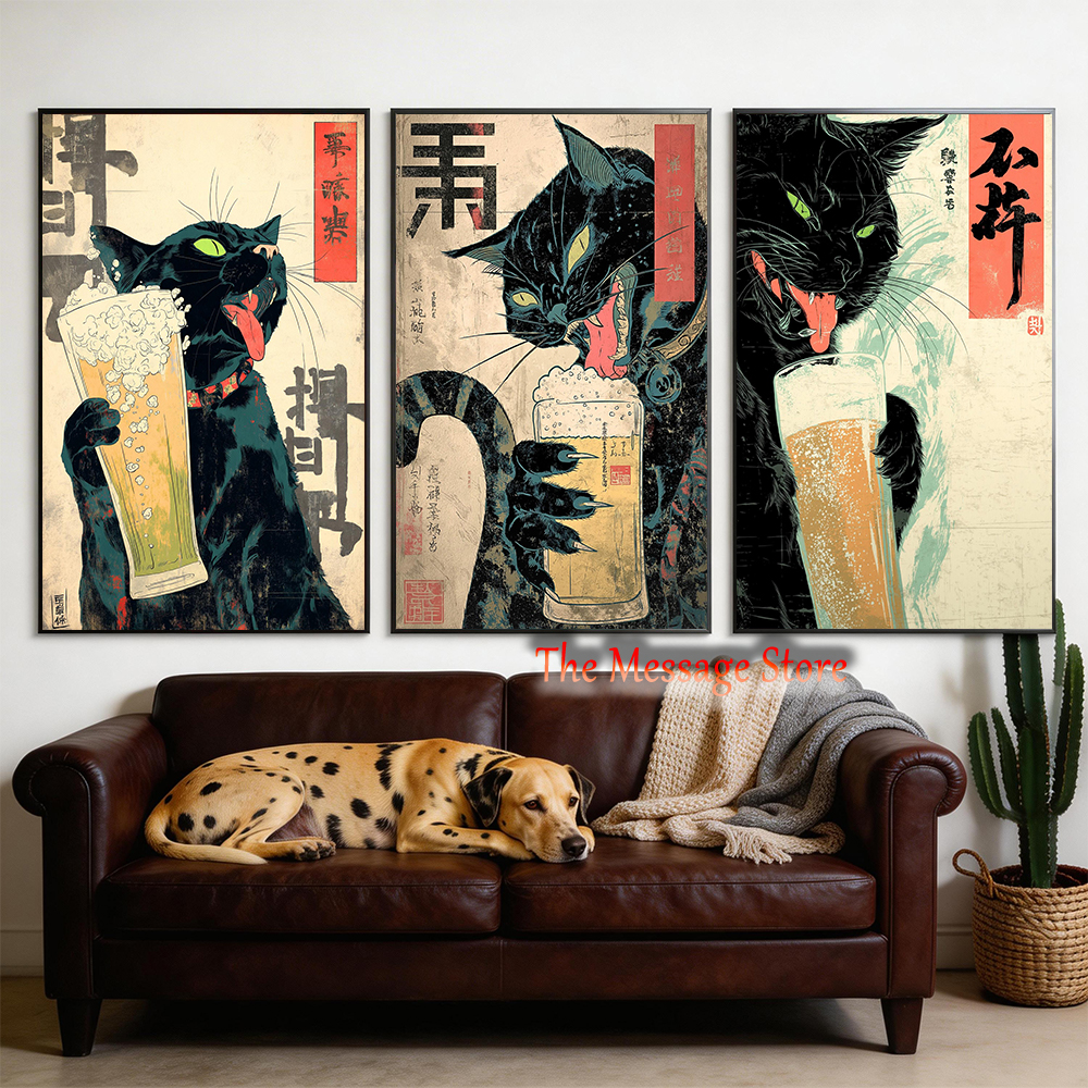 Japanese Quirky Cat Drinking A - Japanese Lifestyle Home 리뷰 및 가격