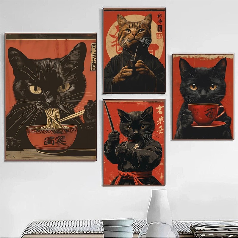 Japanese Edo Style Black Cat E - Japanese Lifestyle Home 리뷰 및 가격